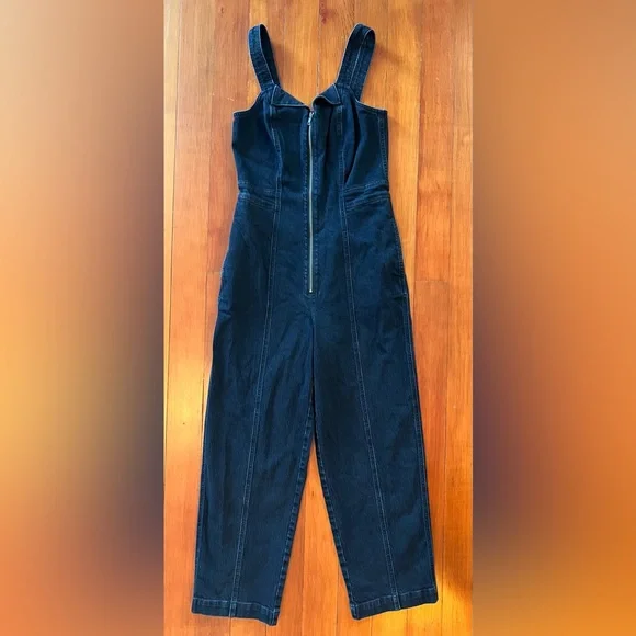 NWT Madewell Denim Zip-Front Sleeveless Jumpsuit in Tarrybrook Wash - 6 - Black - Picture 11 of 12